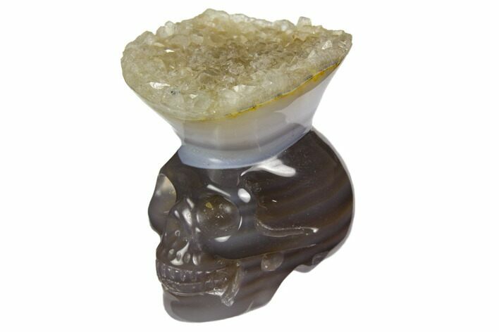 Polished Agate Skull with Quartz Crown #149543